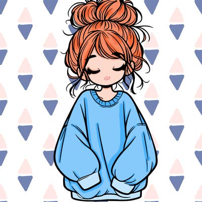 girl with baggy sweatshirt and messy bun