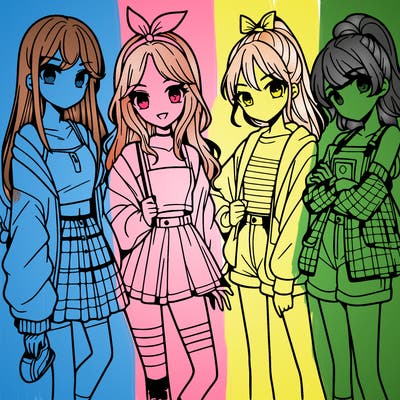 teen manga girls group of 4