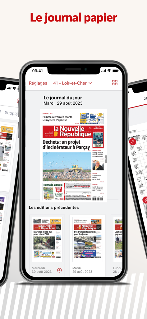 Smartphone screen showing the daily digital edition of La Nouvelle Republique newspaper