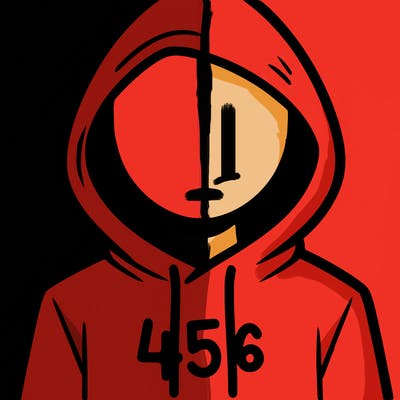 a person with non face waering a hoodie with a 456 symbol
