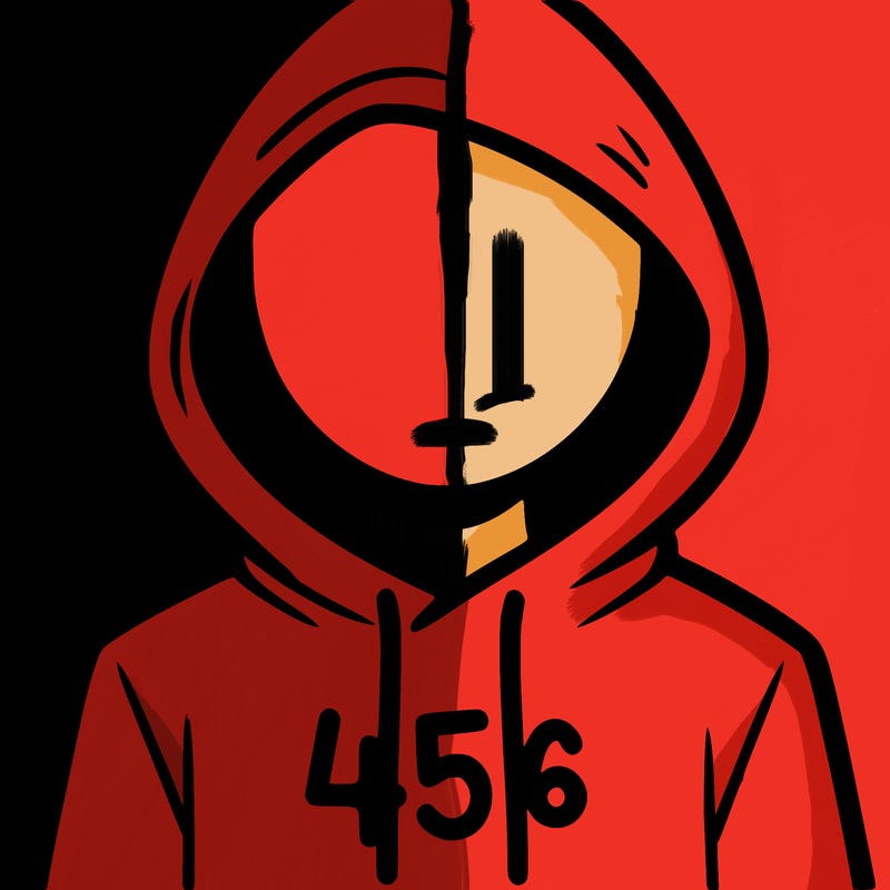 a person with non face waering a hoodie with a 456 symbol