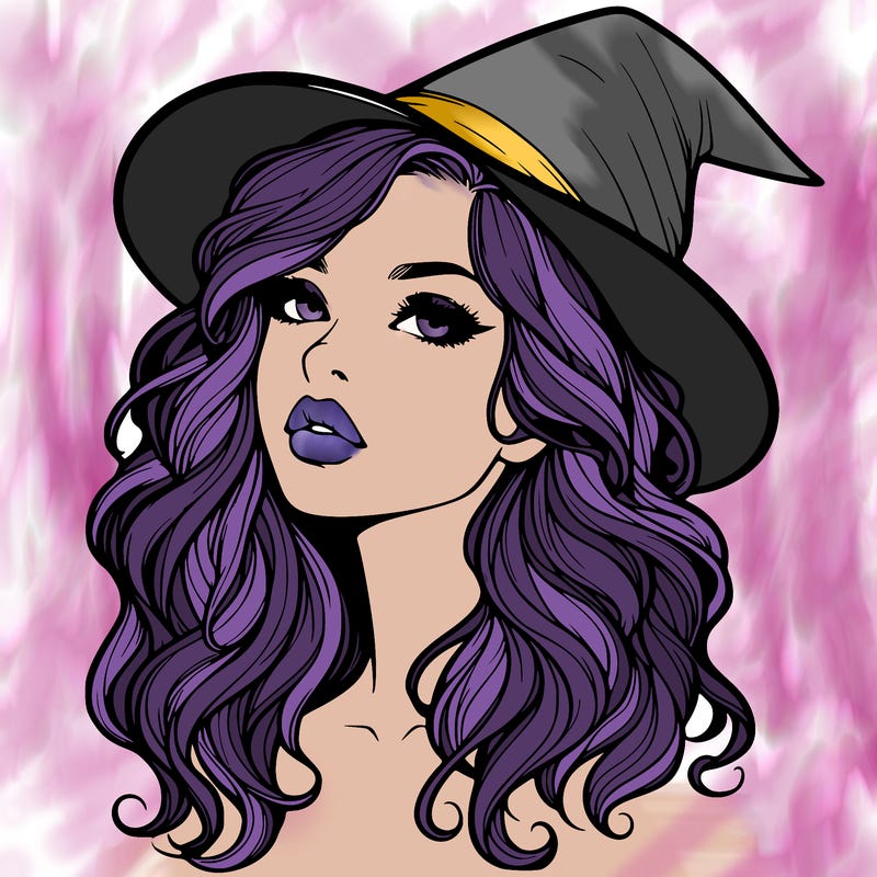 realistic witch girl with wavy hair and lips