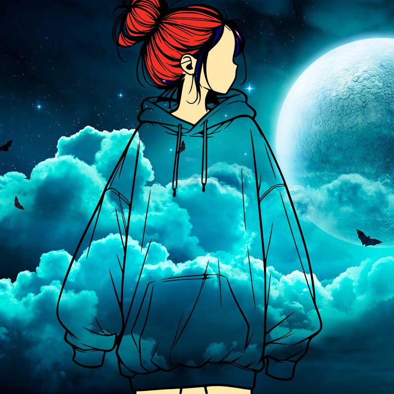 realistic girl with a oversized sweatshirt on and a bun