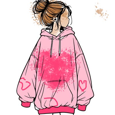 realistic girl with a oversized sweatshirt on and a bun