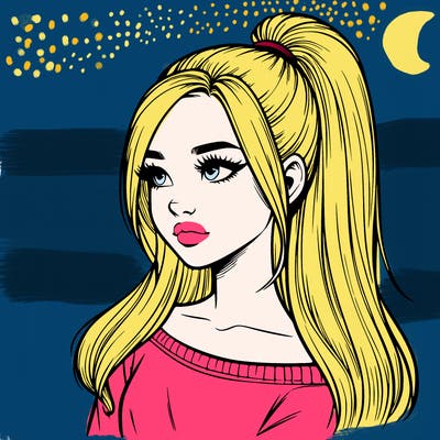 realistic girl with a high ponytail