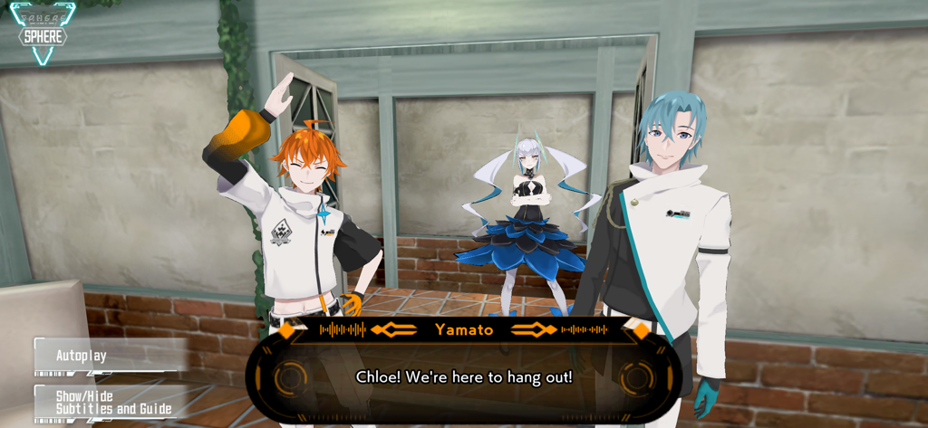 ALTDEUS: Beyond Chronos - Three anime characters in a dialogue scene from ALTDEUS Beyond Chronos with Yamato speaking