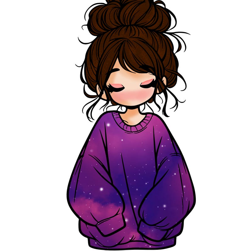 girl with baggy sweatshirt and messy bun