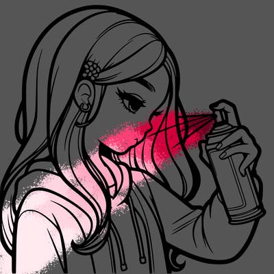 a realistic girl spray painting