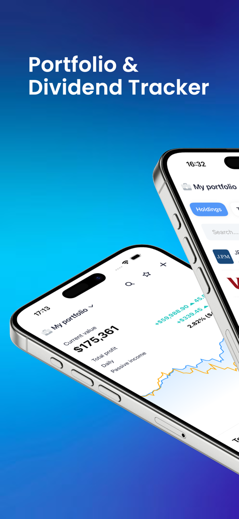 Snowball Analytics - Snowball Analytics mobile app interface on two iPhones showing portfolio performance and dividend tracking data