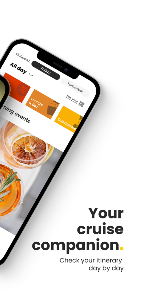 Costa Cruises - Schermata dell'app Costa Cruises che mostra l'itinerario giornaliero e gli eventi a bordo.