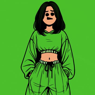 realistic girl faceless with baggy pants and a crop top