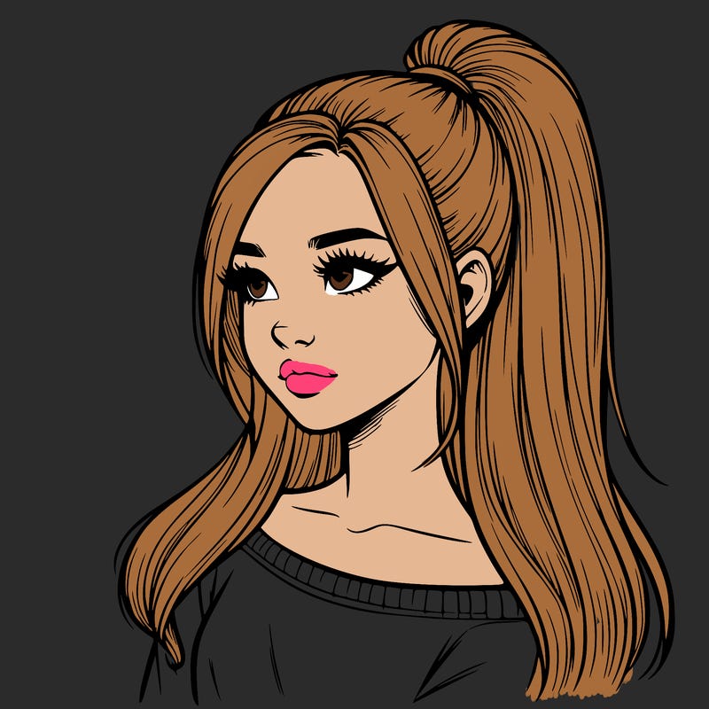 realistic girl with a high ponytail