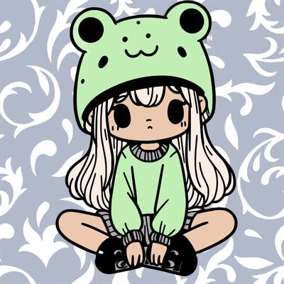 a girl wearing a frog hat and some frog socks