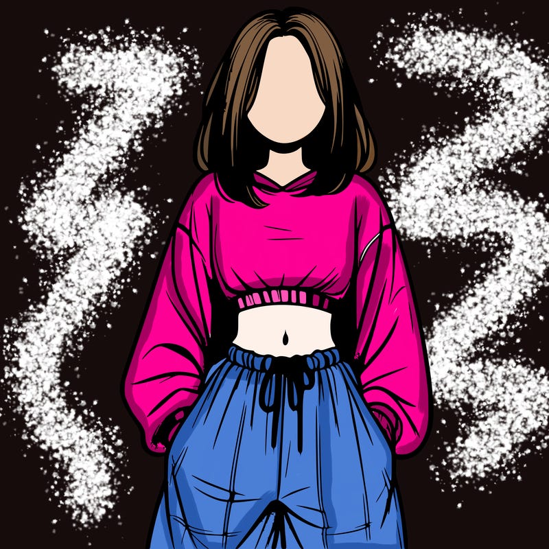 realistic girl faceless with baggy pants and a crop top
