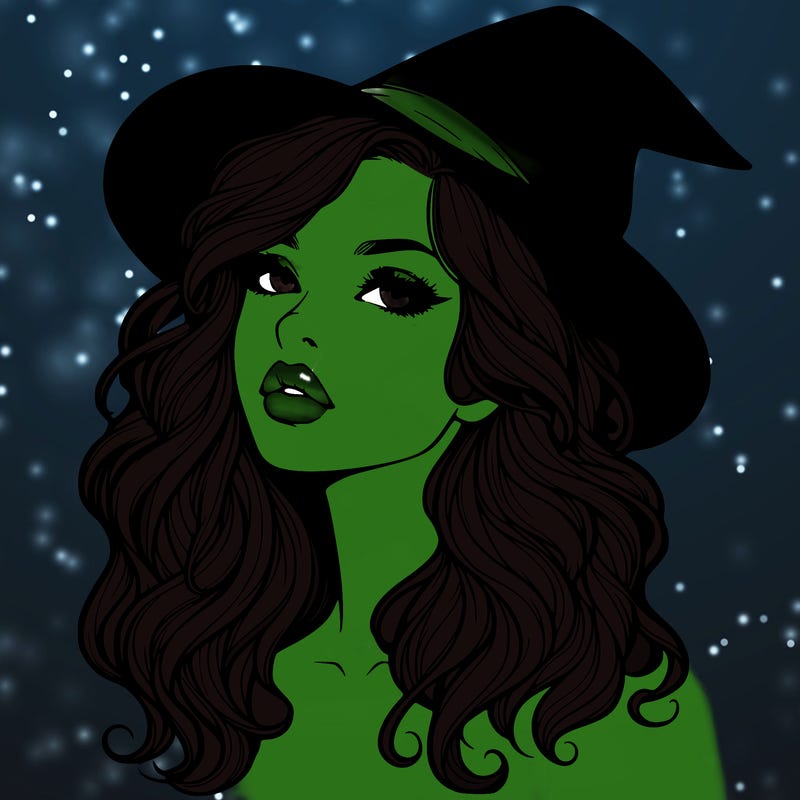 realistic witch girl with wavy hair and lips