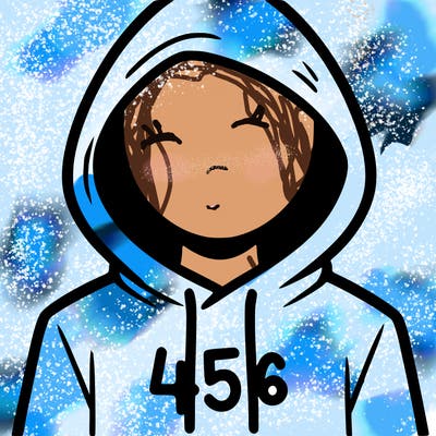 a person with non face waering a hoodie with a 456 symbol