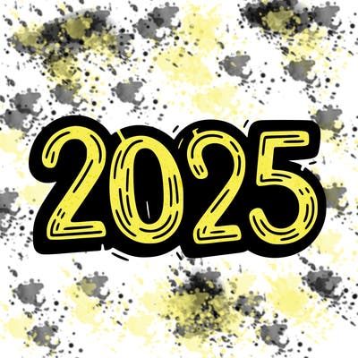 one line scrawled numbers sketch design “2025”