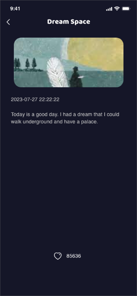 Dream AI - Dream Methodologies - A dream journal entry in the Dream AI app showing a text description of a dream and a symbolic illustration