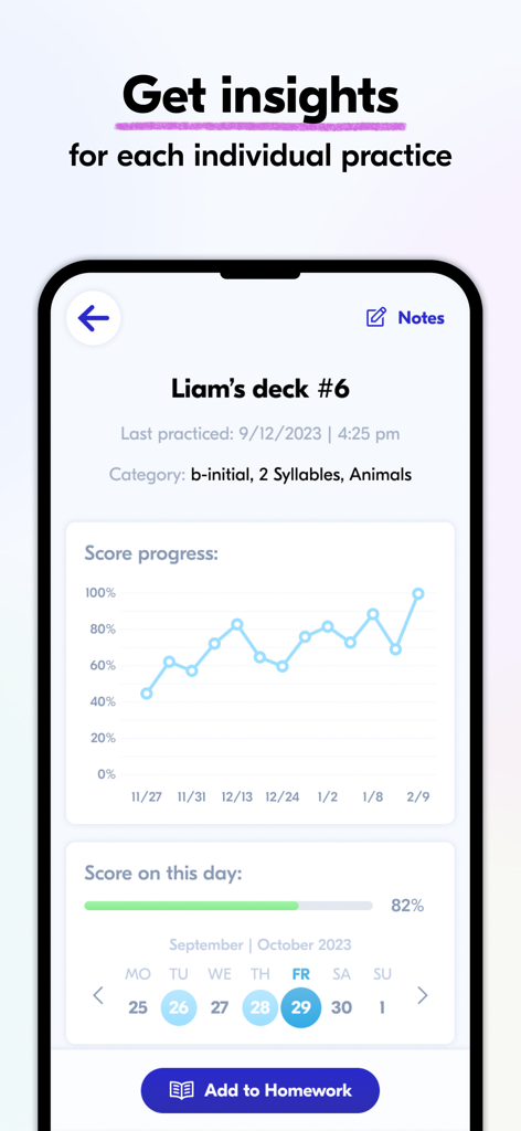 Speech Blubs Pro made for SLPs - Speech Blubs Pro dashboard showing student score progress charts and practice history for speech therapy professionals.