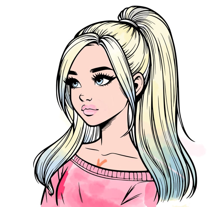 realistic girl with a high ponytail