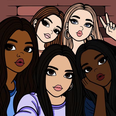 group of teen girls friends y2k up close in a selfie
