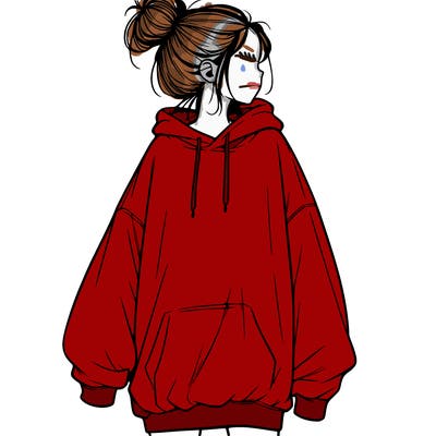 realistic girl with a oversized sweatshirt on and a bun