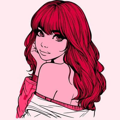 realistic girl with bangs looking over her shoulder