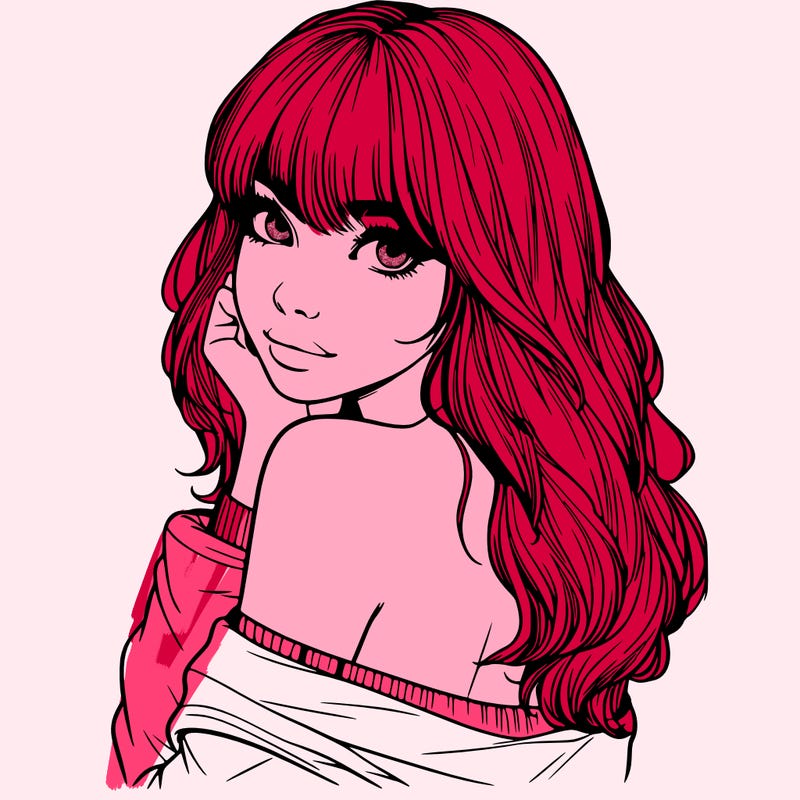 realistic girl with bangs looking over her shoulder