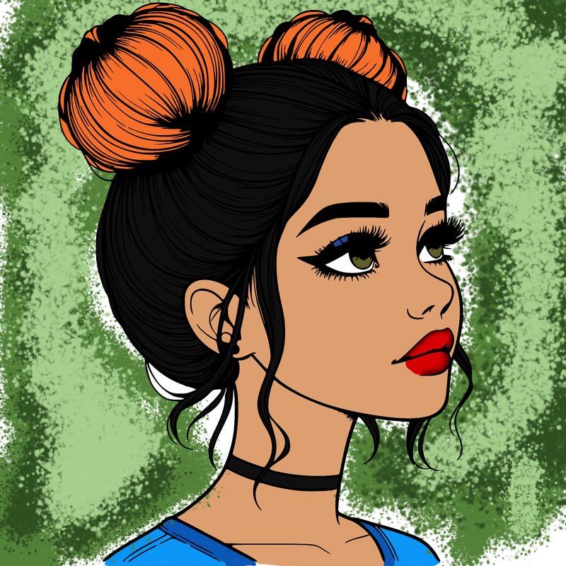 realistic girl with buns on the top of her head