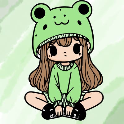 a girl wearing a frog hat and some frog socks