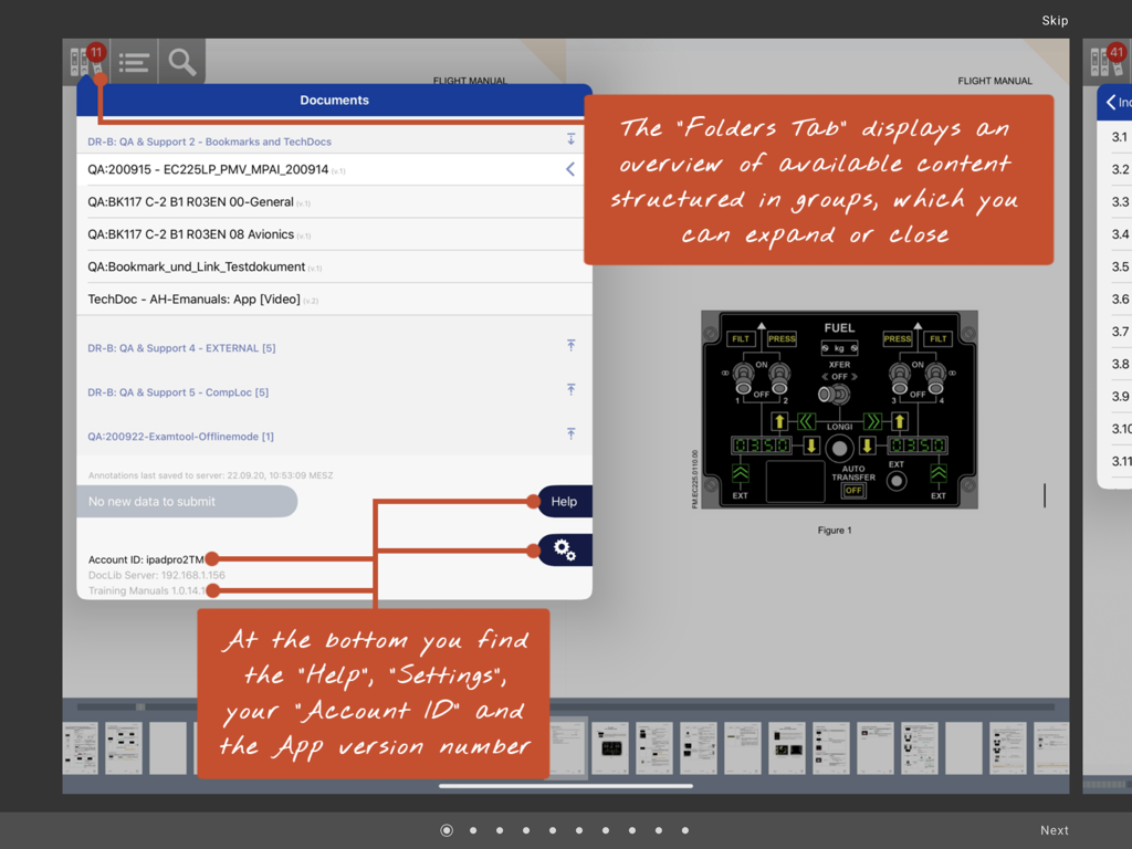 Airbus Helicopters Training Manuals app document navigation and folders tab on iPad