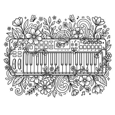 Immerse yourself in the harmonious blend of music and nature with this unique coloring page featuring a MIDI keyboard intertwined with beautiful spring blooms. This intricate design invites you to celebrate new beginnings with every stroke of your coloring tools.