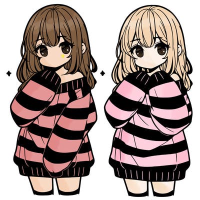 anime girl in a striped oversized sweater