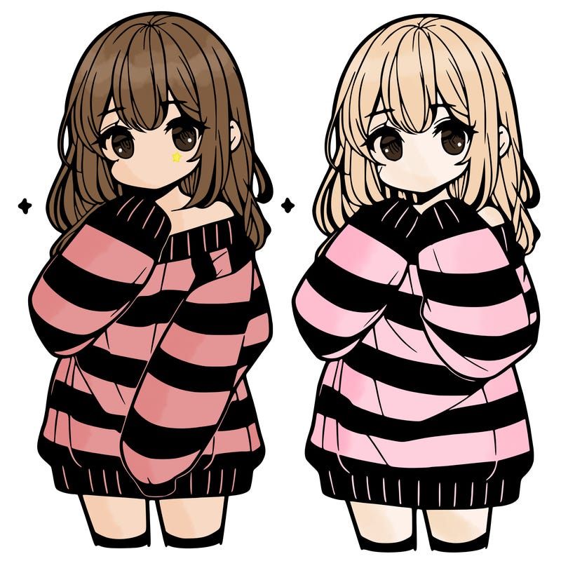 anime girl in a striped oversized sweater
