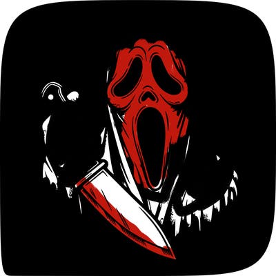 ghost face from scream with knife going across background