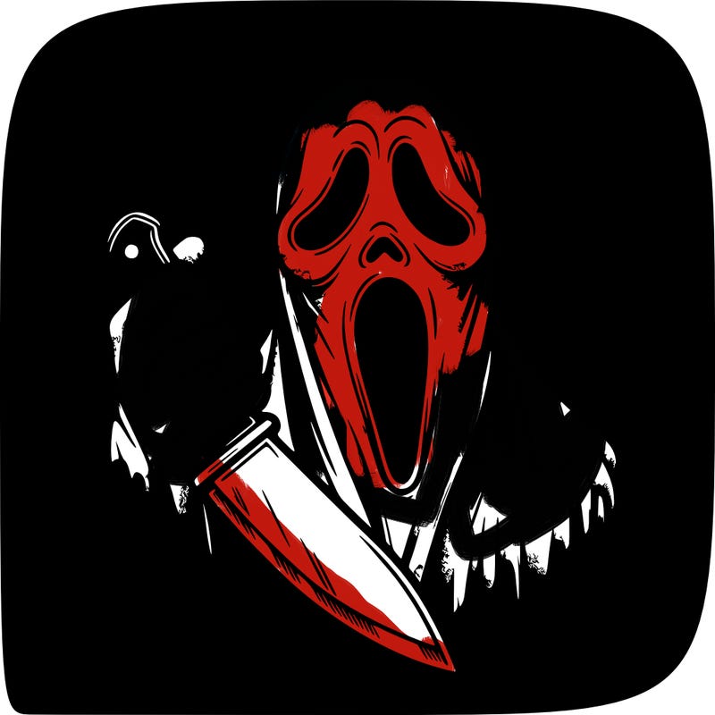 ghost face from scream with knife going across background