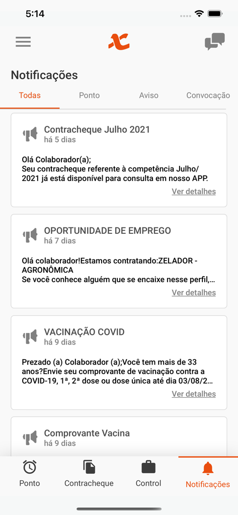 Nexti - Mobile screen of Nexti app displaying workforce notifications and pay stub availability