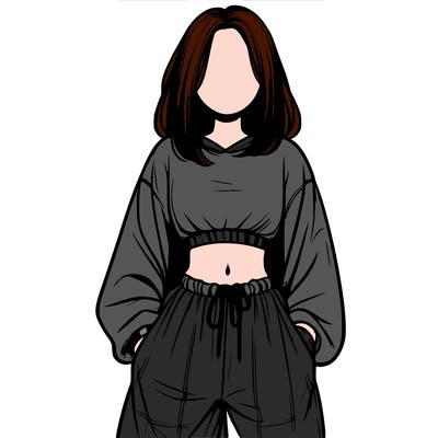 realistic girl faceless with baggy pants and a crop top