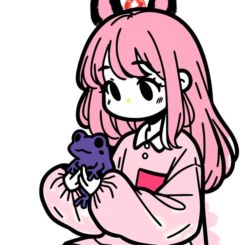 girl with long hair and a oversized shirt. and she is holding a frog