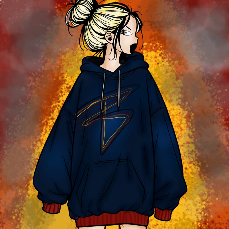 realistic girl with a oversized sweatshirt on and a bun