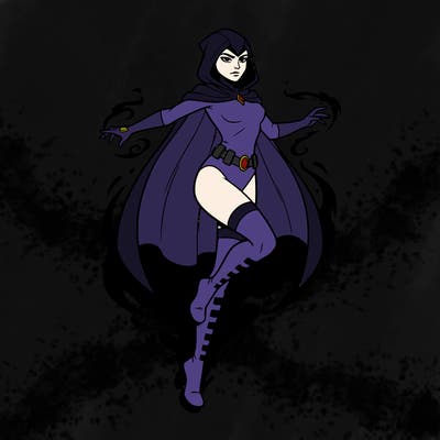 raven from teen titans coming out of shadows 
long legs.