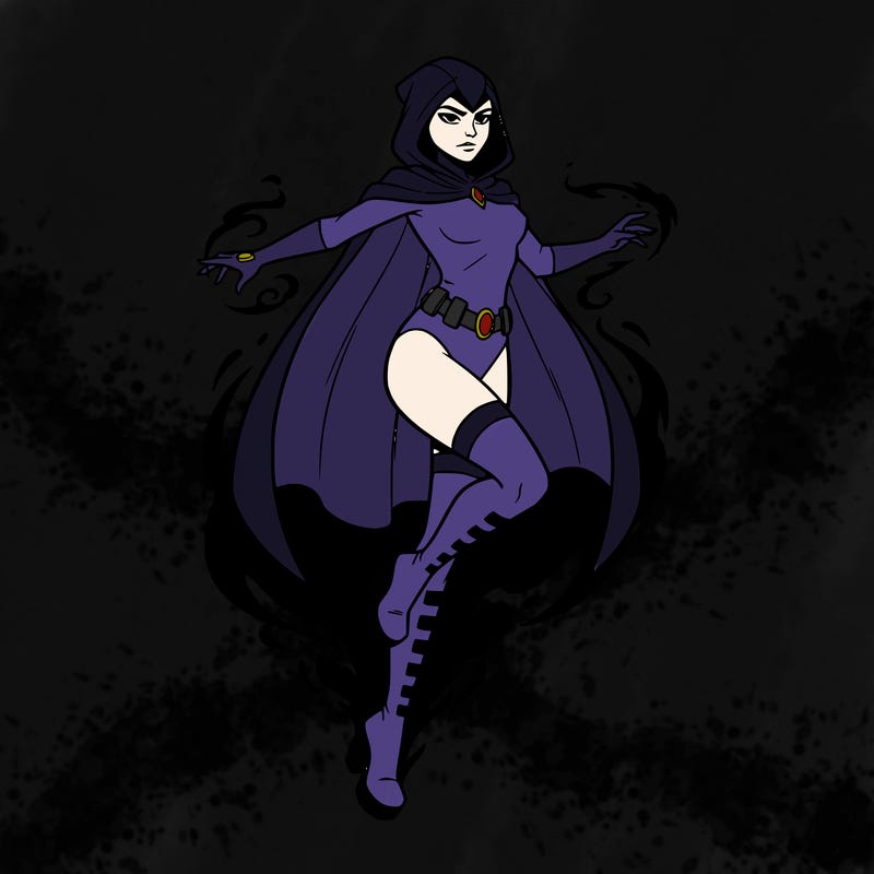 raven from teen titans coming out of shadows 
long legs.