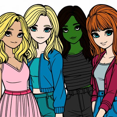 a group of girls realistic