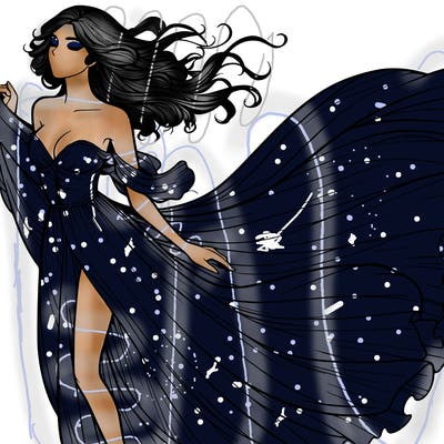 realistic woman in dress flowing the the wind