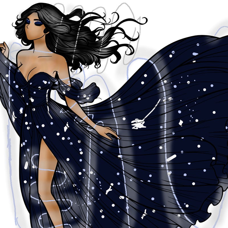 realistic woman in dress flowing the the wind