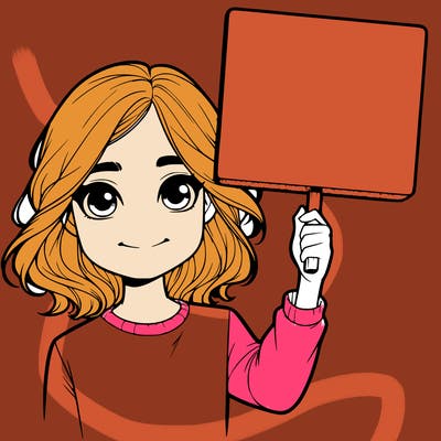 realistic girl holding up a sign