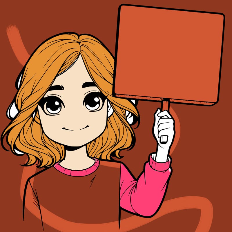 realistic girl holding up a sign