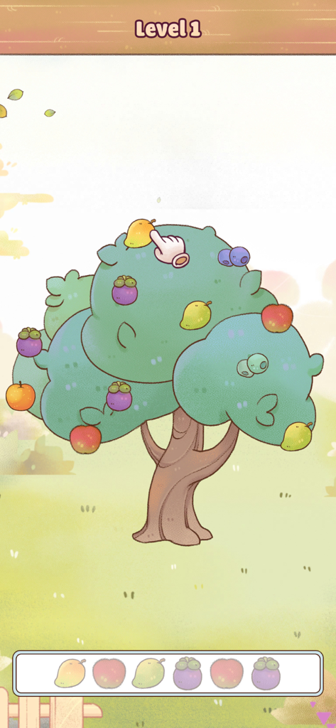 My Cozy Life - Un pacifico minigioco di raccolta della frutta con un albero disegnato a mano e frutti colorati in uno stile artistico pastello