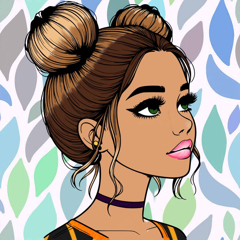 realistic girl with buns on the top of her head