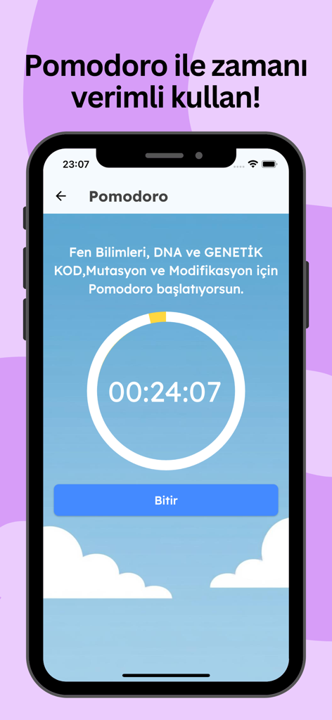 A mobile screen showing a Pomodoro study timer within the Hippocampus LGS exam preparation app.